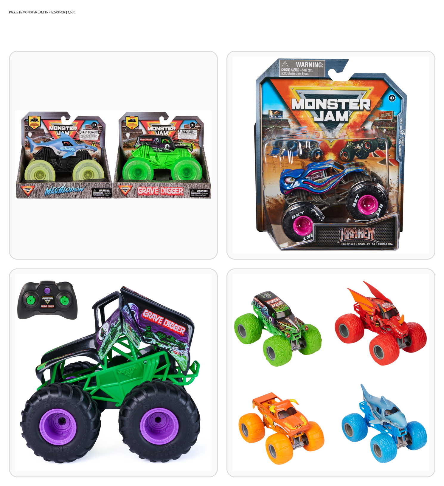 PAQUETE MONSTER JAM 15 PIEZAS POR $1,560